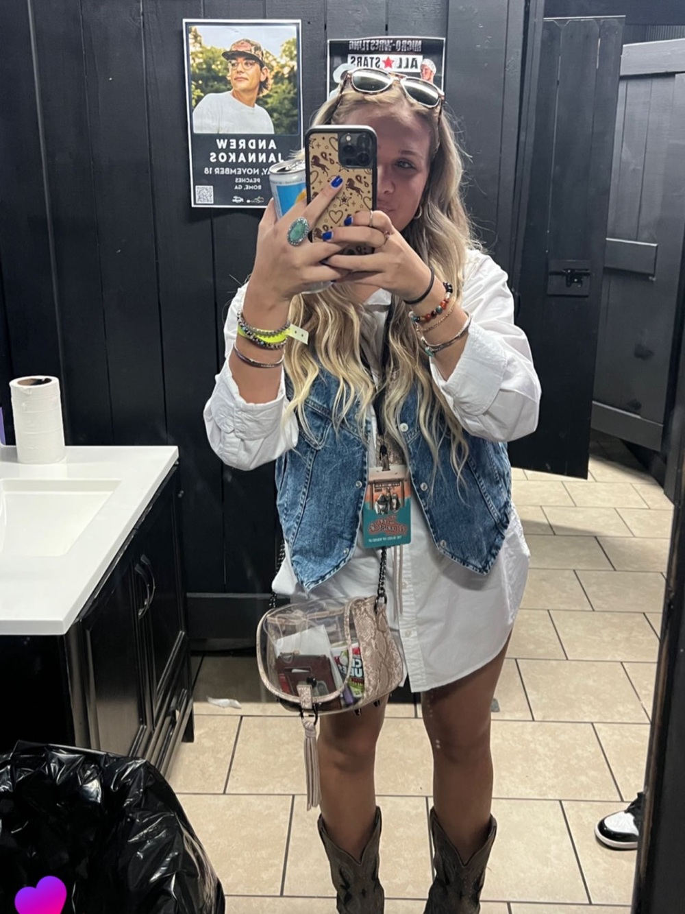 Free People Blue Denim Vest with White Shirt Layering